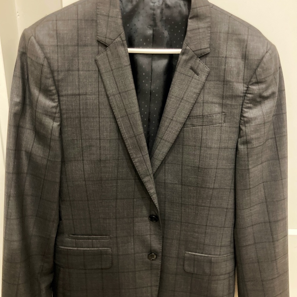 Express Photographer Fitted Plaid Wool Suit Jacket